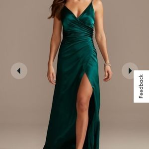 Davids Bridal Galina Signature: charmeuse draped strappy bridesmaid dress.